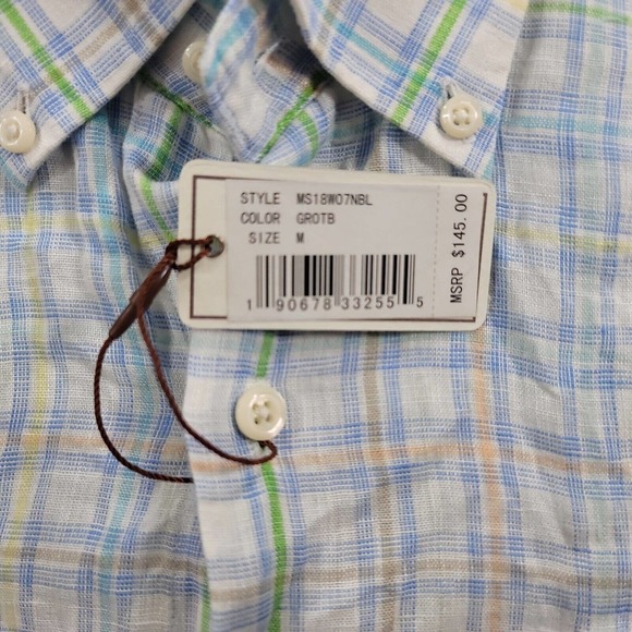 Peter Millar Linen Shirt Men Medium Crown Cool White Plaid Long Sleeve Golf $145 - Picture 7 of 9